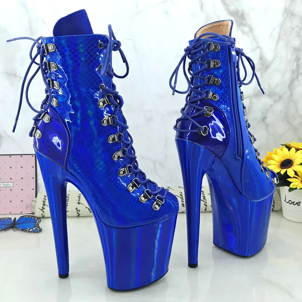 Leecabe Holo/синяя обувь для танцев на шесте 20 см/8 дюймов ботинки на платформе с высоким каблуком ботинки для танцев на шесте с закрытым носком