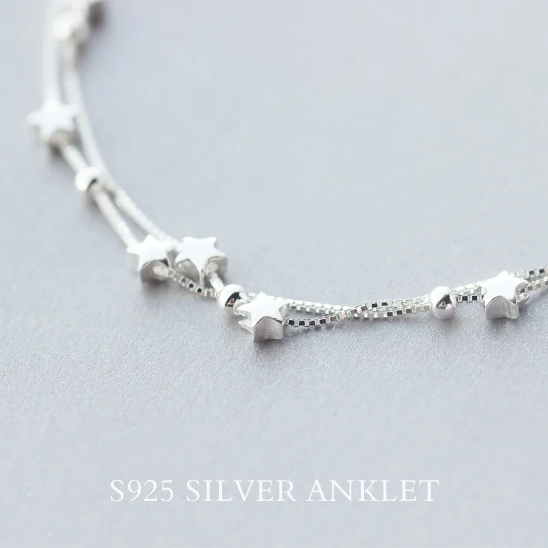 Trustdavis 925 пробы серебряные модные милые двухслойные бусы браслет на лодыжку звезда для женщин модные ювелирные изделия из стерлингового серебра DS21