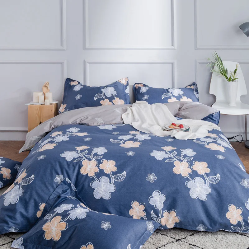 

4 Pce 78"x90" Duvet Doona Cover Set by grey flat sheet pillowcase/fashion bed sheet blue 100% cotton