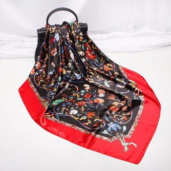 

Flower Pattern Printed Red Edge Scarf Female Soft and Thin Warm Elegant Wraps Foulard Neckerchief Women 2020 Spring Summer Cool