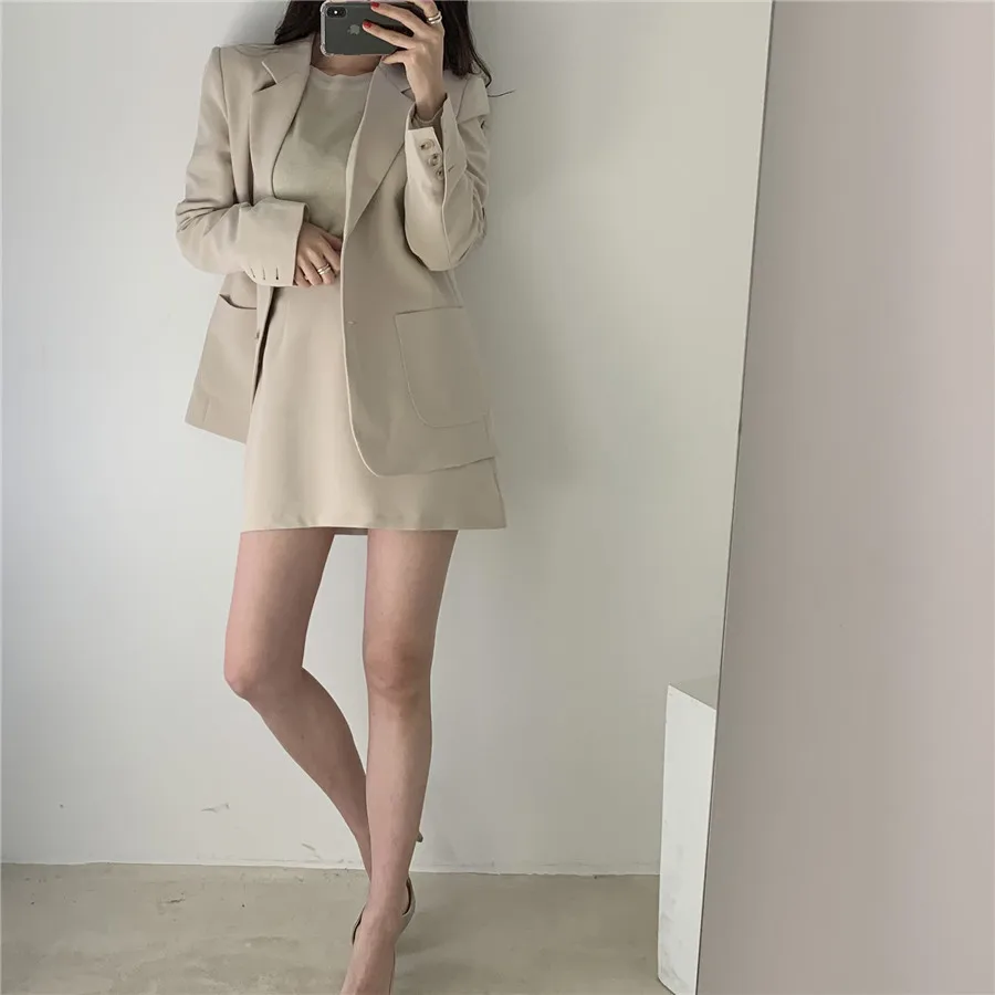 

Yesexy 2019 Autumn Winter Elegant Female Blazer Solid Color 2pcs Women Suit with a Shirt single-breasted Blazer Jacket VR1235
