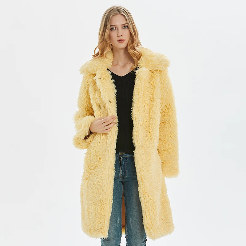 Liva girl зимнее красное розовое плюшевое пальто женское пальто из искусственного меха винтажное толстое теплое длинное зимнее пальто Женская плюшевая куртка женская верхняя одежда - Цвет: yellow