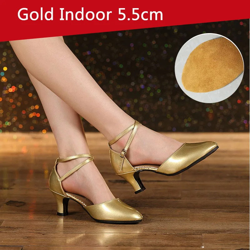 Gold indoor 5.5cm Женская обувь для латинских танцев; zapato BAILE latino mujer; профессиональная обувь для латинских танцев; Современная танцевальная обувь; женская танцевальная обувь с мягкой подошвой - Цвет: Gold indoor 5.5cm
