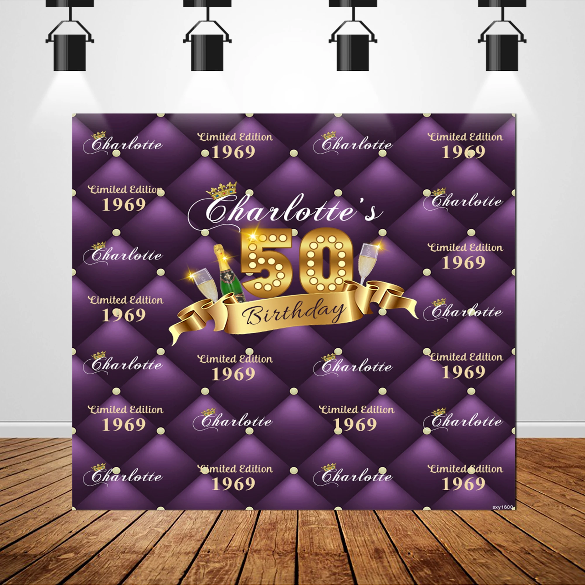 SXY1600 виниловый фиолетовый Tufted фон Алмаз Золото 50th день рождения для фотостудии