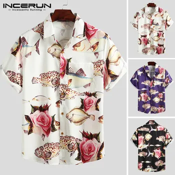 

INCERUN Summer Printed Men Hawaiian Shirt Beach Short Sleeve Streetwear Chic Stylish Blouse Turn-down Collar Casual Camisa 7