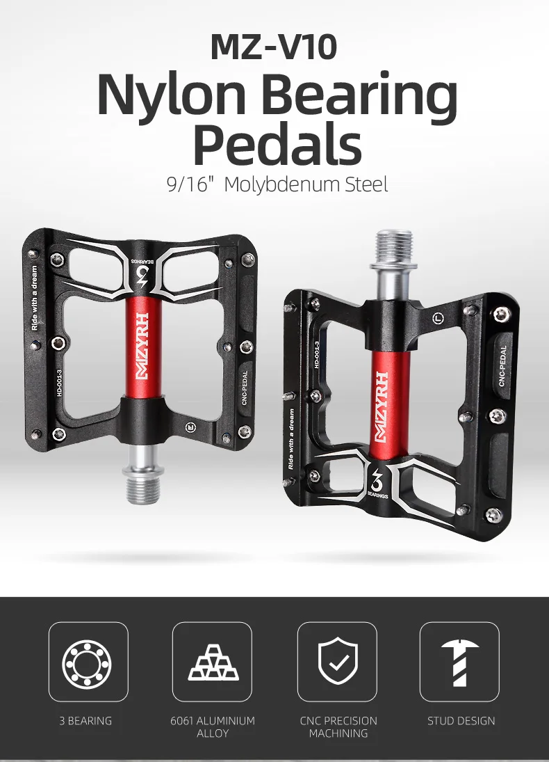 MZYRH 3 Bearings Bike Pedals Non-Slip MTB Pedals Aluminum Alloy Flat Applicable Waterproof Cycling Accessories