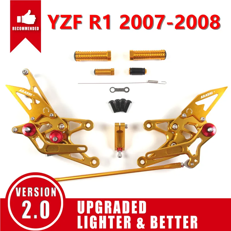 Араши ЧПУ Регулируемые подножки для YAMAHA YZF R1 YZF-R1 2005- подножки Rearset для ног 2012 2013 - Цвет: Gold R1 2007-2008