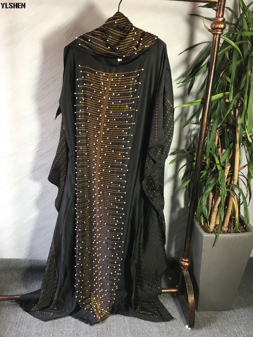 African Dresses for Women Dashiki Diamond African Clothes Bazin Boubou Robe Africaine Muslim Long Dress Headtie Head Wraps Grown 05
