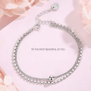 

S925 Sterling Silver Bracelet With Double Circular Pieces For Women