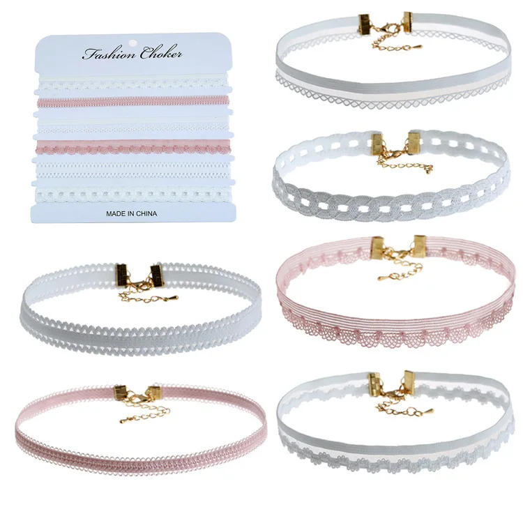 

European And American-Style Fashion Simple Multi-Color Lace Six Pieces Set Necklace Choker Elegant Women's Collar