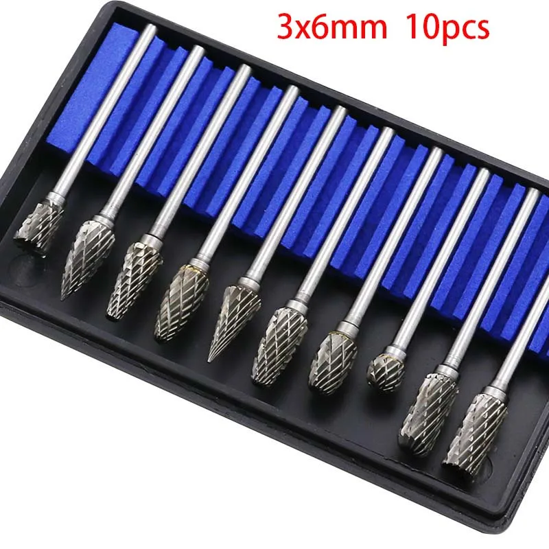 10pcs 3x6mm Blue box 10 шт. 1/" хвостовик карбида вольфрама фреза роторный brocas com escareador hss Стальной Конусный сверло набор алмазное сверло 3x6 мм - Цвет: 10pcs 3x6mm Blue box