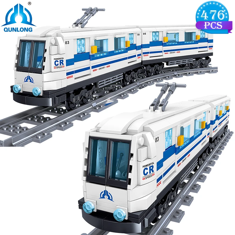 Qunlong criador cidade trem transporte blocos de construção alta velocidade metro ferroviário modelo brinquedos para crianças ou presentes aniversário adulto