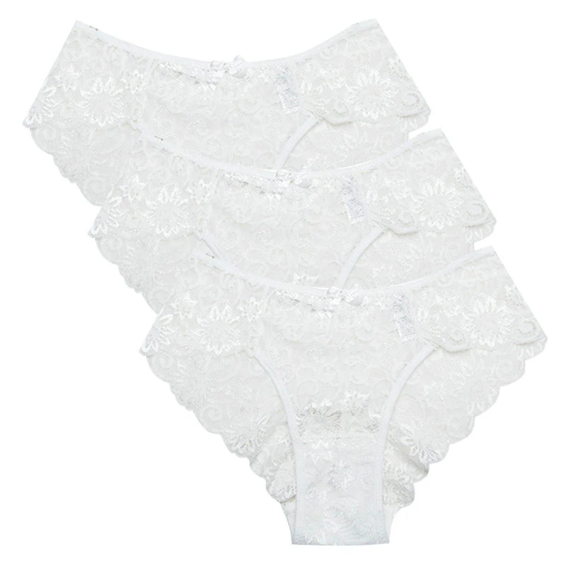 white 3 pcs 3 шт./упак.! Сексуальные женские кружевные трусики, нижнее белье, кружевные трусы s m l xl, прозрачное мягкое нижнее белье с цветочным бантом - Цвет: white 3 pcs