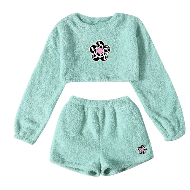 Summer cotton Pajamas Suit Women's Flower Long Sleeve O-neck Pullover Pajama Sets Belly pijama partes de abajo de pijama 5