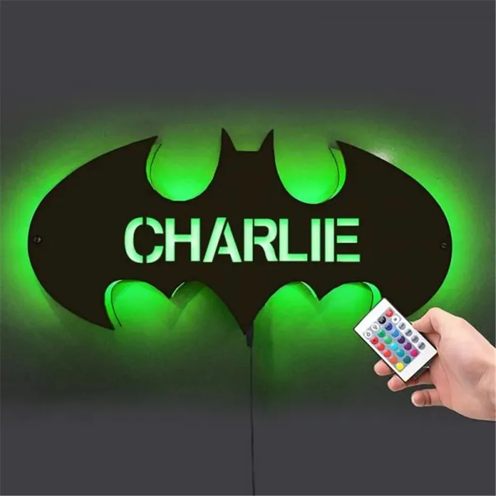 Personalized Wooden Bat USB LED Lamp with Name Decor LED Night Light for Children Custom Wooden Engraved Name Bat Wall Lights plug in wall sconce