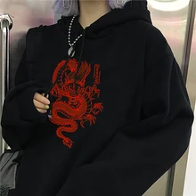 Aliexpress - Streetwear hoodie vintage women Chinese dragon print hooded sweatshirt winter new Oversize loose women’s Harajuku hip hop hoodie