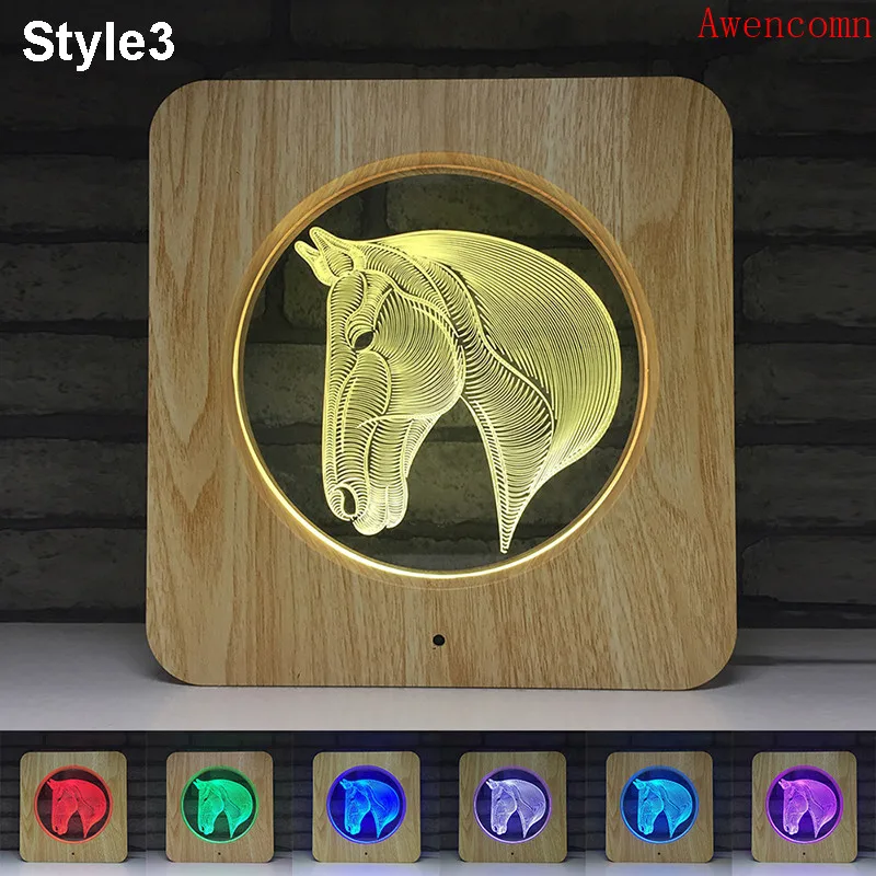 Horse Head Animal Design 3D LED ABS Plastic Night Light DIY Customized Lamp Table Kids Colors Gift Home Decor | Освещение