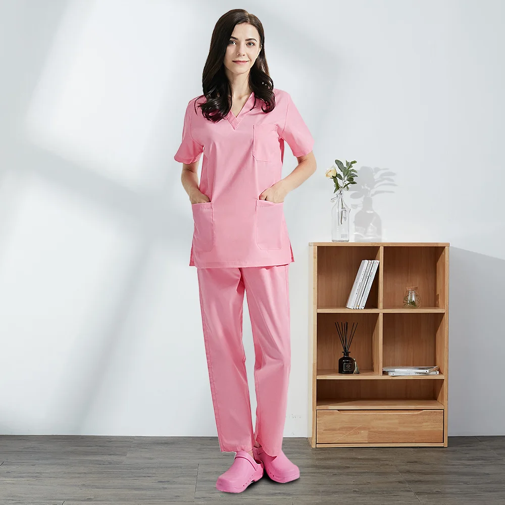Medical Uniform Multicolor Polyester Cotton Solid Color Uniform Beauty Salon Nursing Uniform Lab Pet Shop Scrub Work Clothes