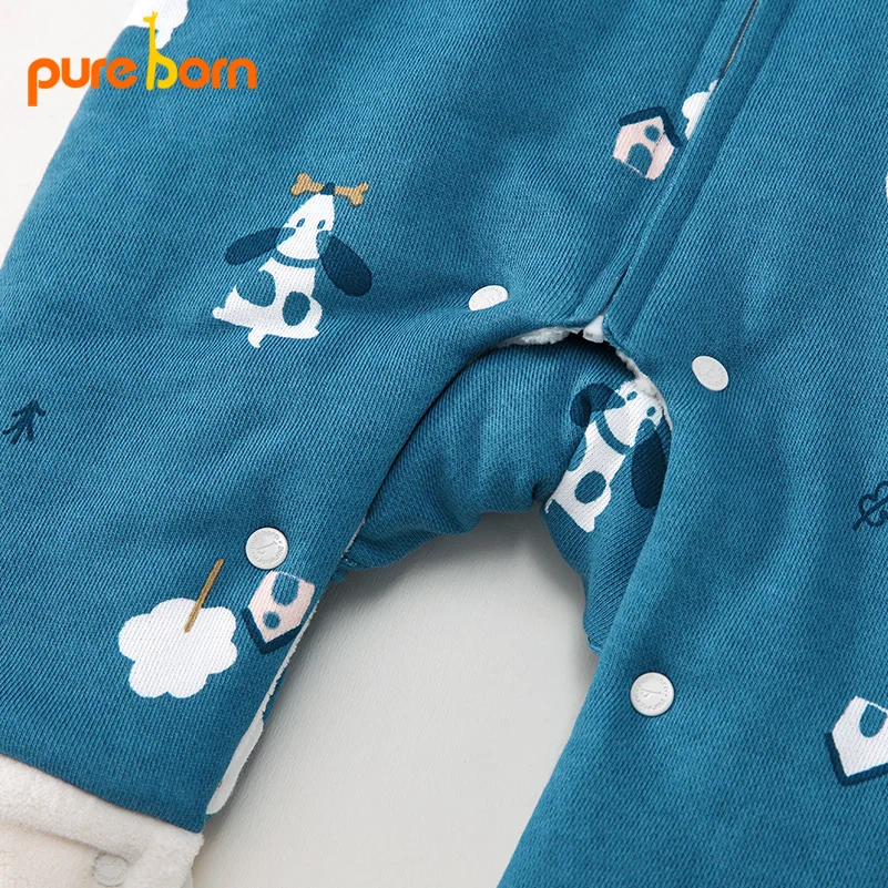 Pureborn/Детский комбинезон унисекс из плотного флиса с капюшоном для новорожденных; зимний комбинезон на молнии; Одежда для маленьких мальчиков и девочек