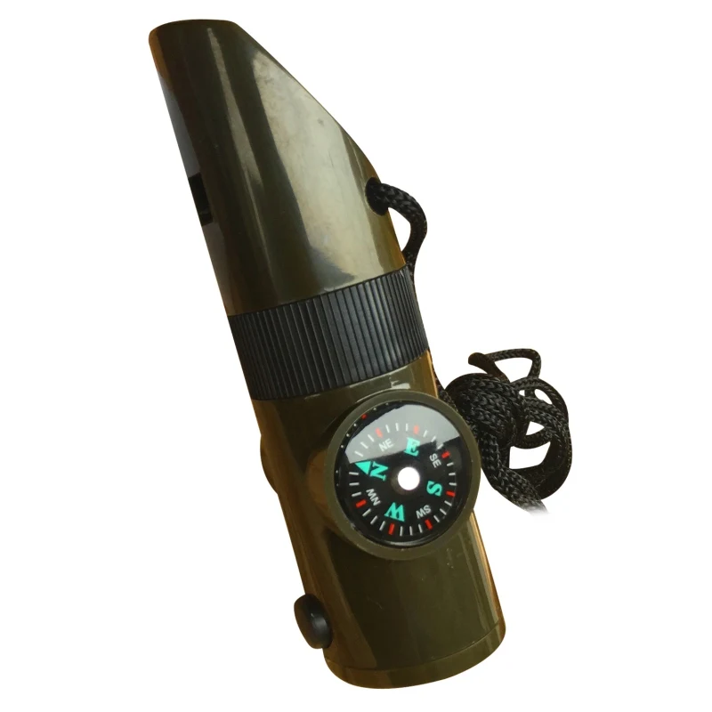 

7 in 1 Mini SOS Survival Whistle Survival Kit With Compass Thermometer Reflector Flashlight Magnifier tools Outdoor Hiking