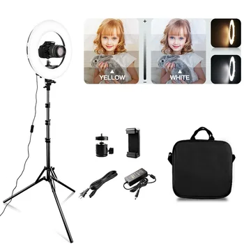 

RL-12A Ring Light 14inch Video Light Dimmable Photography Light Bi-Color 3200-5500K with 2m Tripod for Youtube Makeup 14 inches