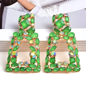 New Fashion Geometric Metal Colorful Rhinestone Drop Earrings High-Quality Clear Crystal Jewelry Accessories For Women Wholesale