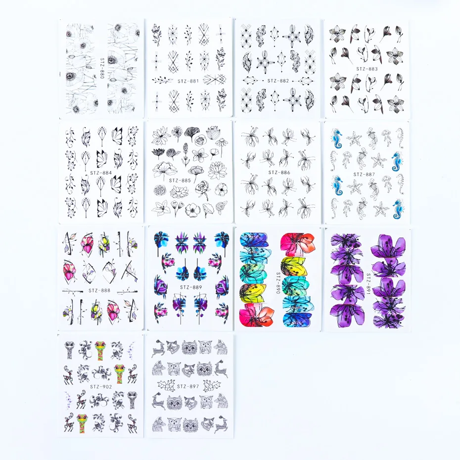14pcs Nail Stickers on Nails Blooming Flower Butterfly Watercolor Water Transfer Hollow Slider For Nails Art Decor JISTZ880-902