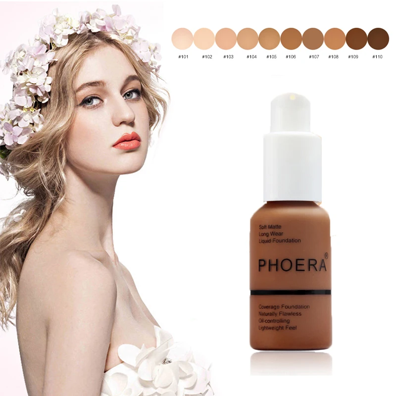 Liquid Foundation PHOERA 2pcs/set Liquid Coverage Foundation Facial Base Cream Brighten Moisturizer Mineral Full Cover Concealer Makeup TSLM1 liquid foundation,makeup cosmetics,makeup cream