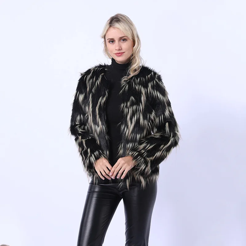 Зимнее Новое Европейское и американское пальто из искусственной козьей шерсти с длинным ворсом, длинное пальто с мехом контрастного цвета с градиентом