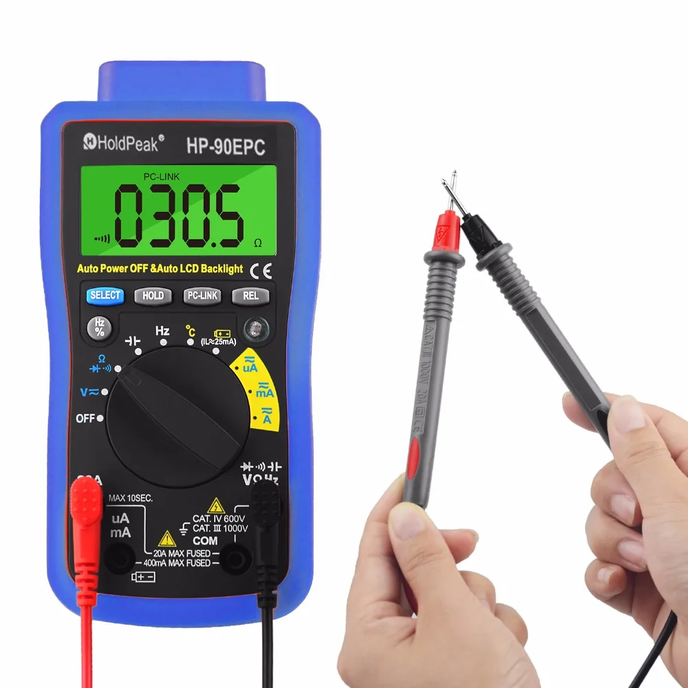 

Voltage Digital Multimeter Autoranging HP-90EPC AC/DC Voltage Meter Tester for Current,Volt to 1000V,Resistance,Capacitance,Temp