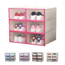 Boîte de rangement de chaussures pour femmes, boîte de rangement transparente épaissie boîte de rangement empilable boîte d'assortiment boîte en plastique à tiroir 4 pièces