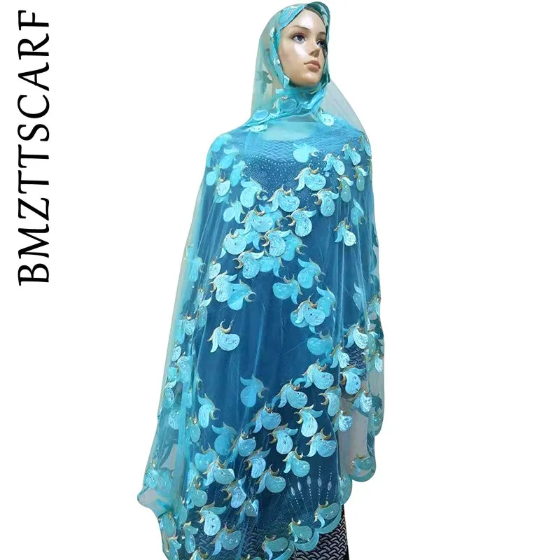 African Women Scarf Good Quality Plain Embroidery with Stones Soft Net Scarf for Headscarf Wraps Pashmina BM805 - Цвет: Color 11
