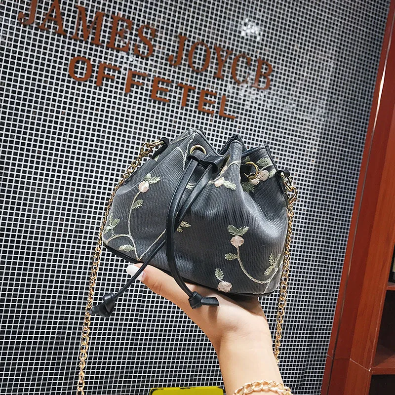 

Small Bag Women's 2018 Summer New Style Fashion Korean-style Versatile Shoulder Bag Chain Shoulder Hipster Embroidery Bucket Bag