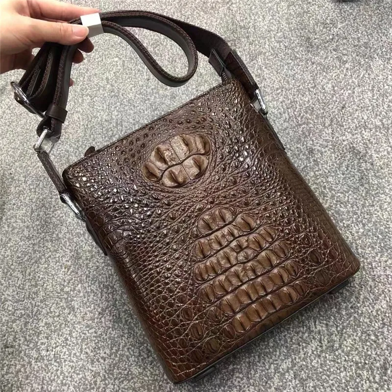 

Exotic Genuine Crocodile Skin Men's Small Casual Cross Shoulder Bag Authentic Real Alligator Leather Male Flap Purse Sling Bag