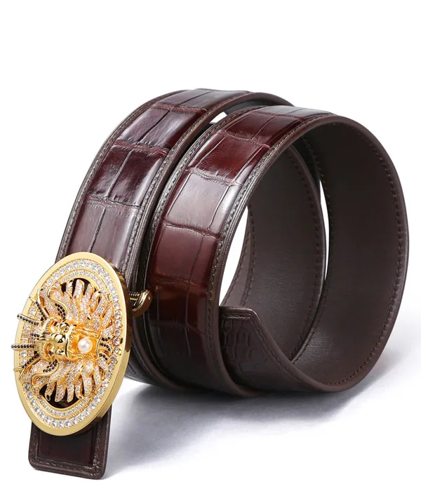 Golden Brown Belt McParko роскошный крокодиловый ремень китайский стиль Loong Totem из натуральной кожи ремень мужской высокого класса бизнес пояс кожаные ремни Топ - Цвет: Golden Brown Belt