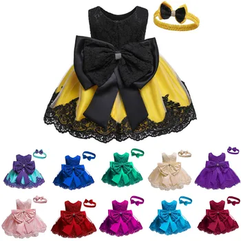 

Baby Girl Dress Party Dress Lace Bowknot Princess Wedding Formal Tutu Dress+Headband Set Clothes vestido bebe فساتين اطفال Z4