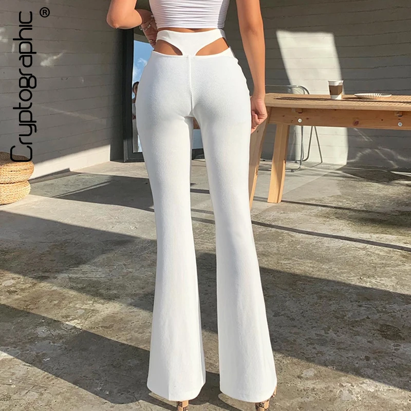 Cryptographic White Knitting Sexy Cut-Out High Waist Flare Pants Trousers Fall Winter 2020 Harajuku Bell Bottom Pants Loose Cryptographic White Knitting Sexy Cut-Out High Waist Flare Pants Trousers Fall Winter 2020 Harajuku Bell Bottom Pants Loose
