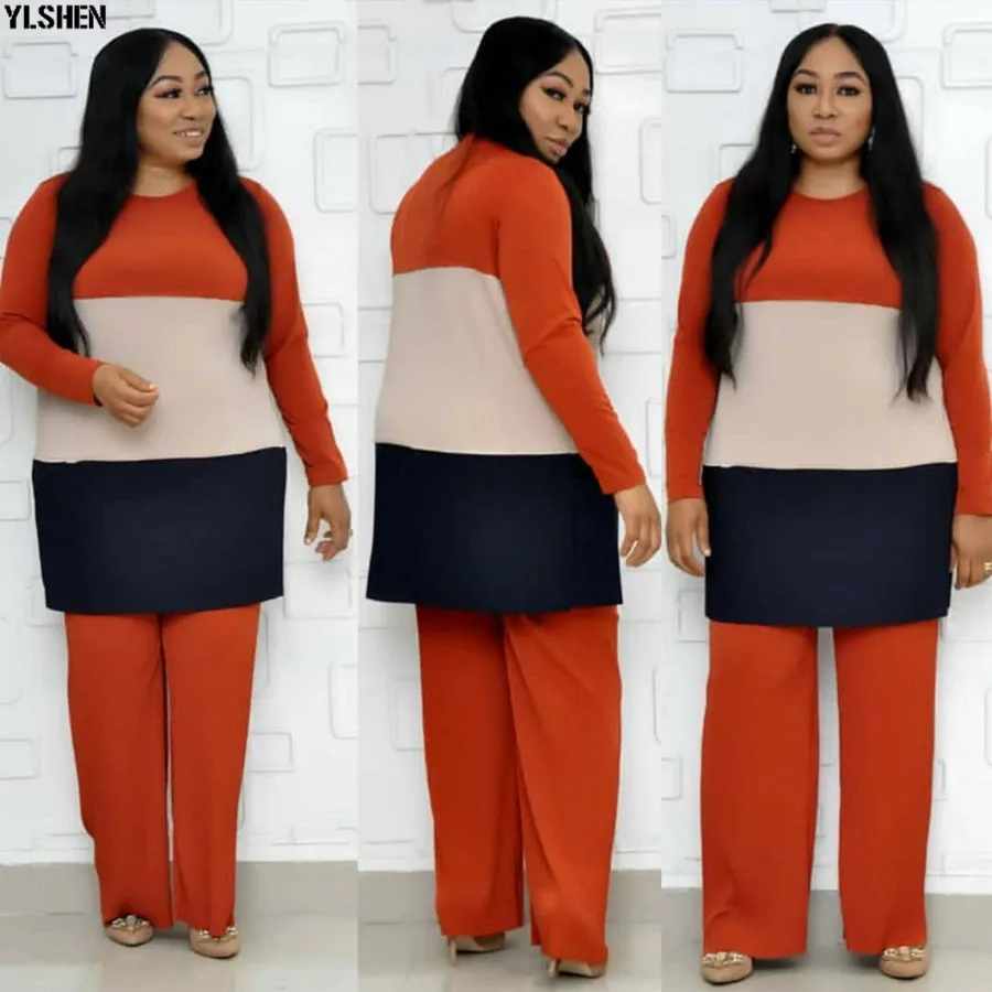 Style2 Orange Комплект из 2 предметов, африканская одежда, супер размер, Дашики, Топы+ штаны, костюмы, африканские платья для женщин, Bazin Riche, африканская одежда для леди - Цвет: Style2 Orange