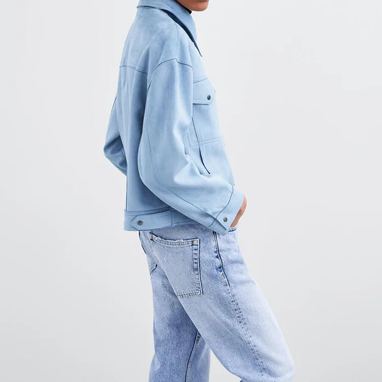 

Overplus of Goods Exported to Europe And US 2019 Spring Y Two-color Suede Pocket Decoration Short Women's Suede Coat