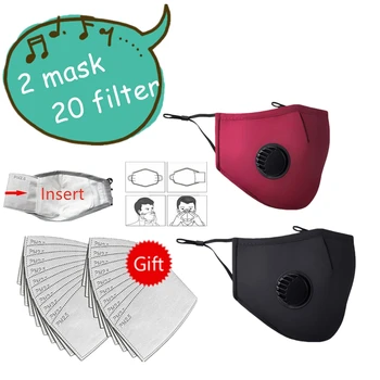 

Unisex Mask Washable PM 2.5 Mask With 20PCS Filter Breath Anti-dust Mouth Mask Activated Carbon Filter Respirator Mouth-muffle