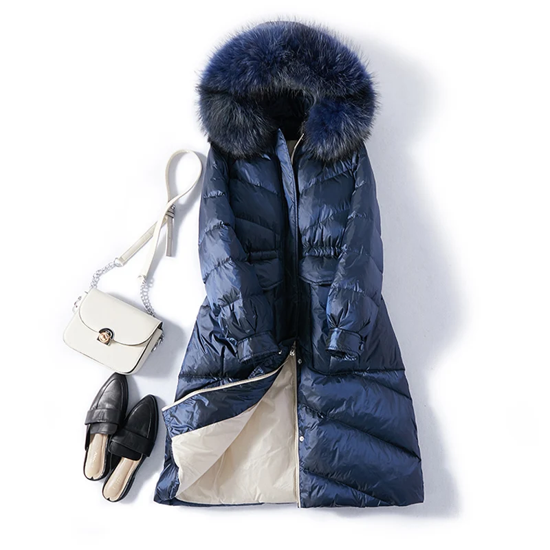 Новинка 2019 зимний женский теплый длинный пуховик с воротником из натурального