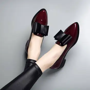 

Genuine Leather Women Shoes Autumn Low Heels Pointed Bow Shoes Woman Brand Women Casual Dress Ladies Shoes Zapatillas Mujer 2020