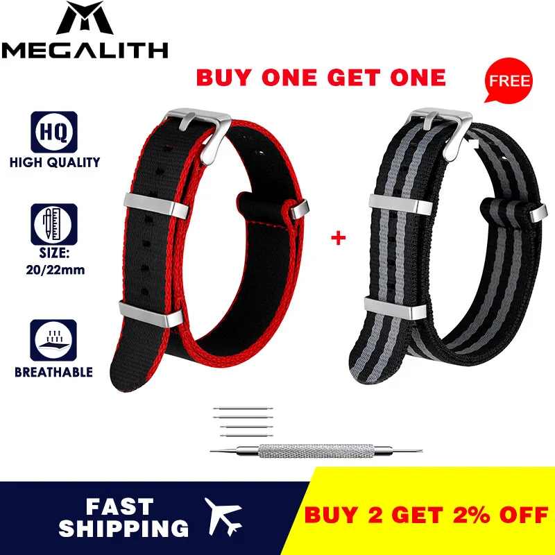 Часы MEGALITH Buy one get free NATO ремешок для часов с тяжелой пряжкой 20 мм 22 Премиум ремень