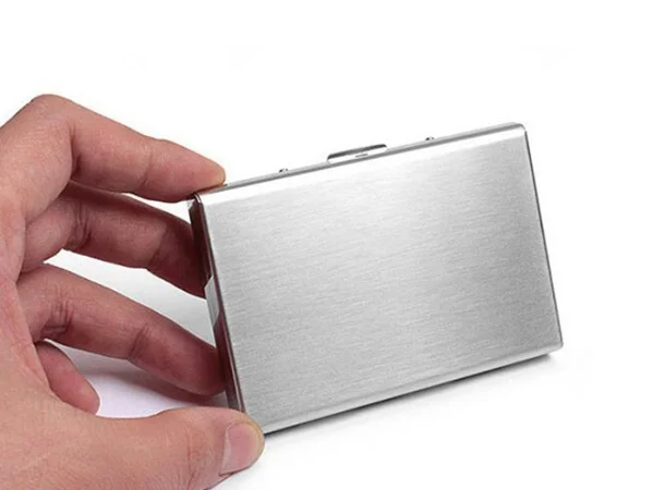 PURDORED 1 pc Slim Business Men's Card Pack Business Card Case Stainless Steel Card Box Credit Card Holder Dropshipping - Цвет: sliver Drawing