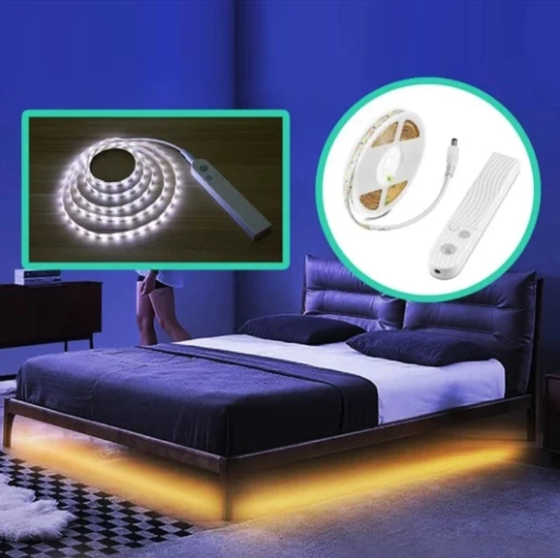 Battery Powered LED Strip Lights PIR Motion Sensor Wireless Wardrobe Closet Lamp 