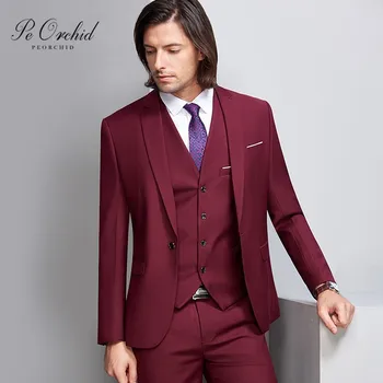 

PEORCHID Latest Burgundy Wedding Suits For Groom Gentleman Abito Da Sera Uomo Stage Costume Prom Suits For Men Business Clothes