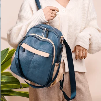 

Ladies Backpack 2020 New Men and Women Fashion Large Capacity Lightweight Pu Soft Leather Travel Bag Multifunctional Student Bag