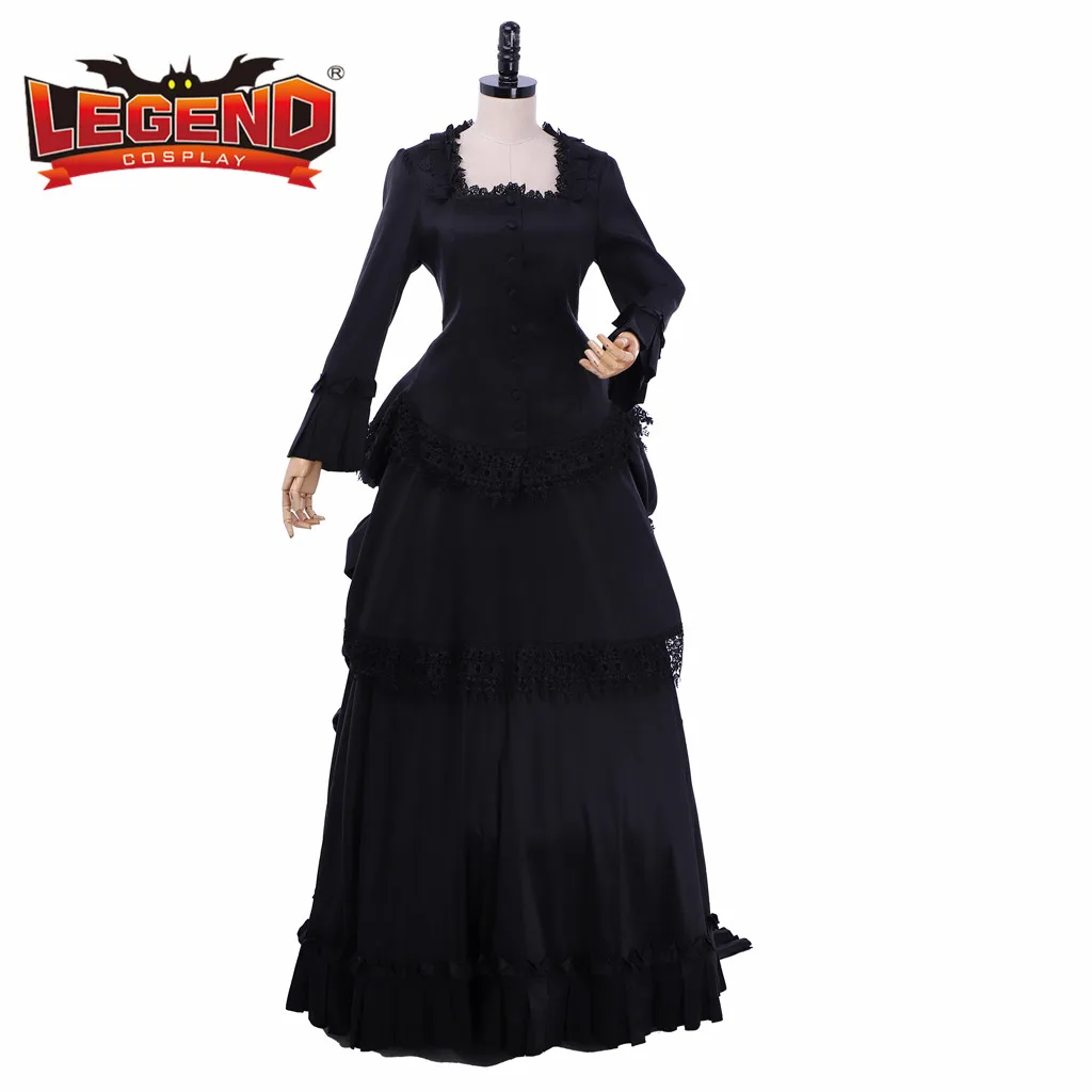 Cosplay legend Victorian Bustle Gown Dress 18th Century Civil War Vingate Gothic Black Ball Custom Made H001 |