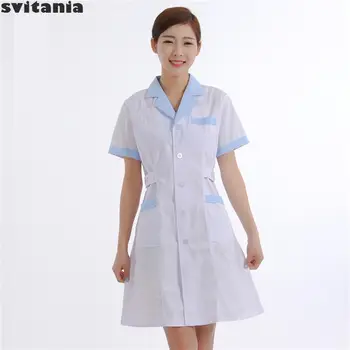 

Svitania Women White Nurse Suit Light Blue Suit Collar Pharmacy Dental Nurse Work Suit Beautician Suit