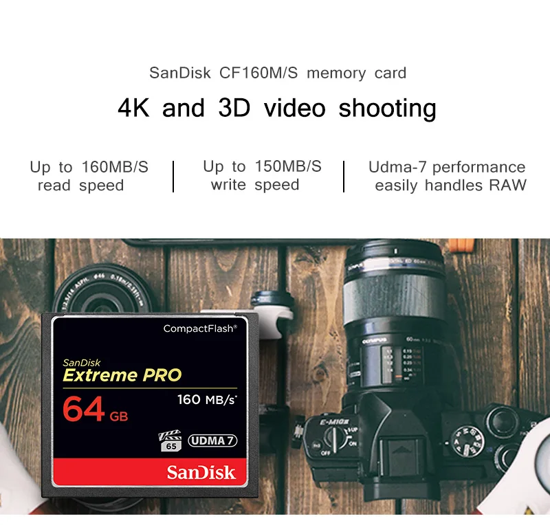 Original SanDisk Extreme PRO CompactFlash CF Card 128GB 64GB 32GB High Speed Compact Flash Card for DSLR and HD Camcorder